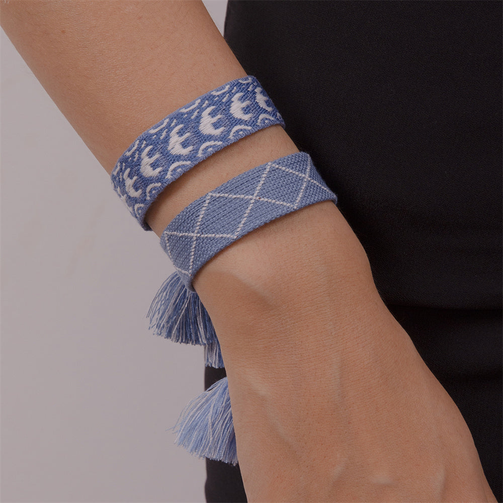 retro stripe fabric tassel braid unisex bracelets By Trendy Jewels