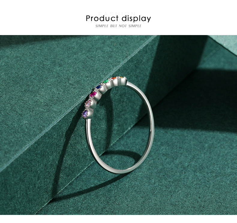 cute rainbow sterling silver plating inlay zircon 14k gold plated rhodium plated rings By Trendy Jewels