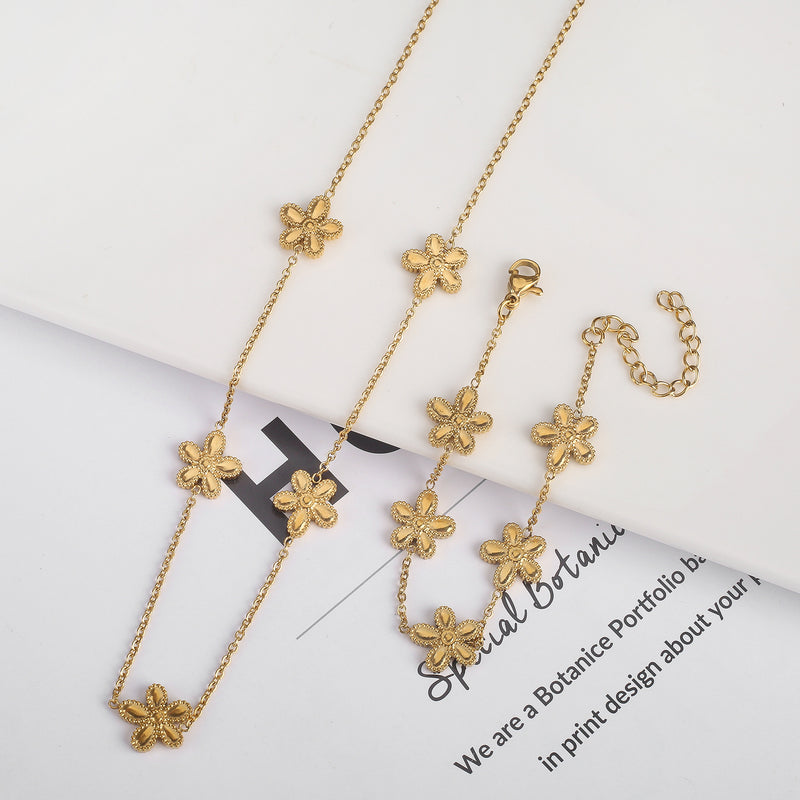 304 Stainless Steel 18K Gold Plated Simple Style Classic Style Plating Flower Jewelry Set By Trendy Jewels