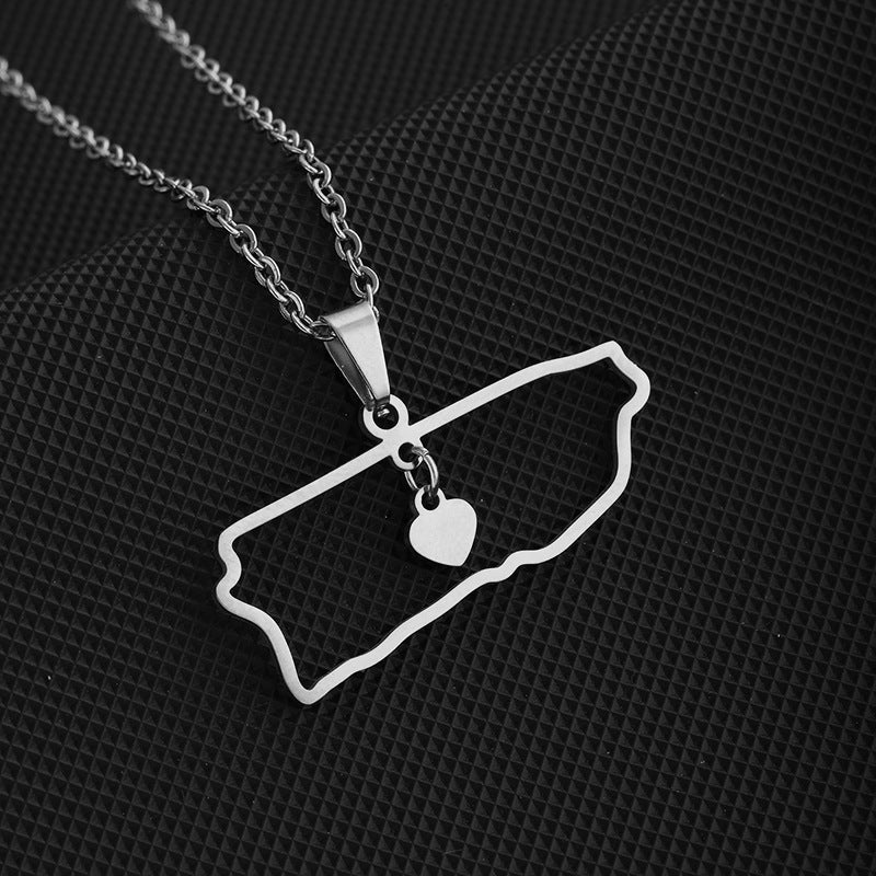 Stainless Steel Casual Simple Style Plating Hollow Out Map Heart Shape Pendant Necklace Long Necklace By Trendy Jewels