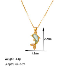 Casual Simple Style Commute Dolphin 304 Stainless Steel Polishing Inlay 18K Gold Plated Artificial Rhinestones Stone Pendant Necklace By Trendy Jewels