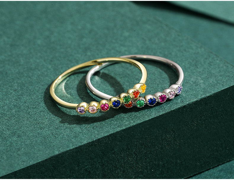 cute rainbow sterling silver plating inlay zircon 14k gold plated rhodium plated rings By Trendy Jewels