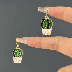 retro cactus leaf flower enamel alloy earrings By Trendy Jewels