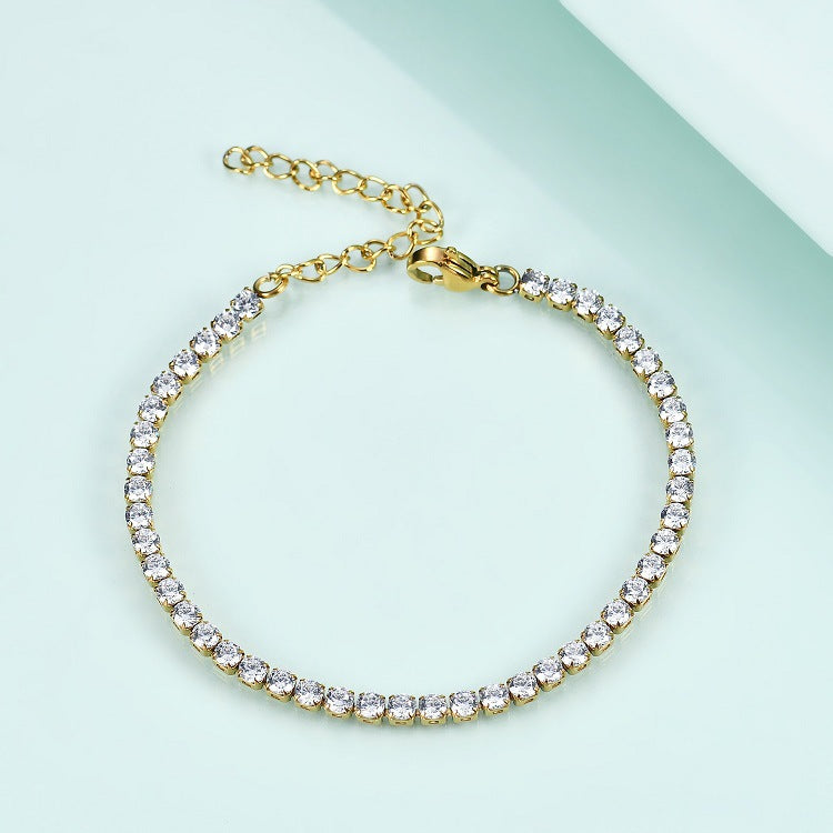 simple style round titanium steel inlay zircon bracelets 1 piece By Trendy Jewels