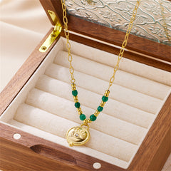 vintage style color block eye stainless steel beaded plating 18k gold plated pendant necklace By Trendy Jewels