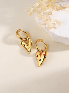 1 Pair Elegant Lady Heart Shape Inlay Stainless Steel Pearl Zircon 18K Gold Plated Drop Earrings By Trendy Jewels