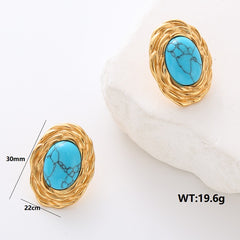 1 Pair Commute Solid Color Plating Inlay 304 Stainless Steel Turquoise 18K Gold Plated Earrings Ear Studs By Trendy Jewels