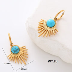 1 Pair Commute Solid Color Plating Inlay 304 Stainless Steel Turquoise 18K Gold Plated Earrings Ear Studs By Trendy Jewels