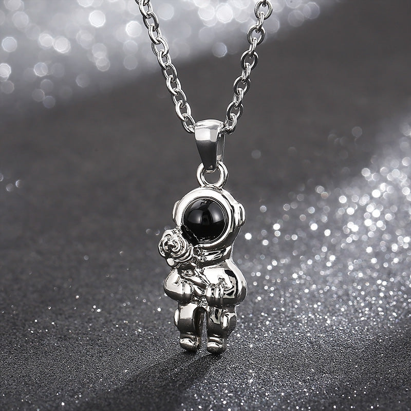 casual simple style astronaut stainless steel inlay artificial gemstones sweater chain By Trendy Jewels