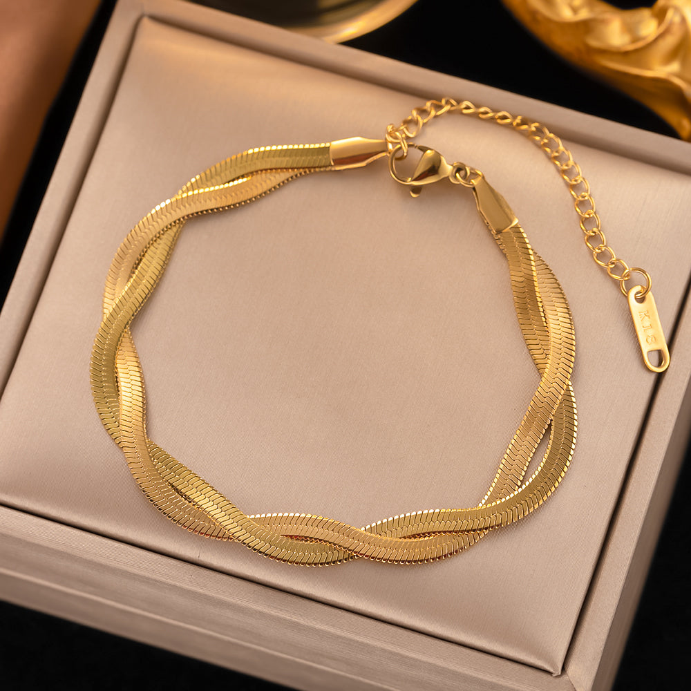 304 Stainless Steel 18K Gold Plated Retro Plating Solid Color Bracelets Necklace By Trendy Jewels