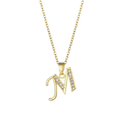 Stainless Steel Titanium Steel 18K Gold Plated Fashion Plating Inlay letter Zircon Pendant Necklace By Trendy Jewels