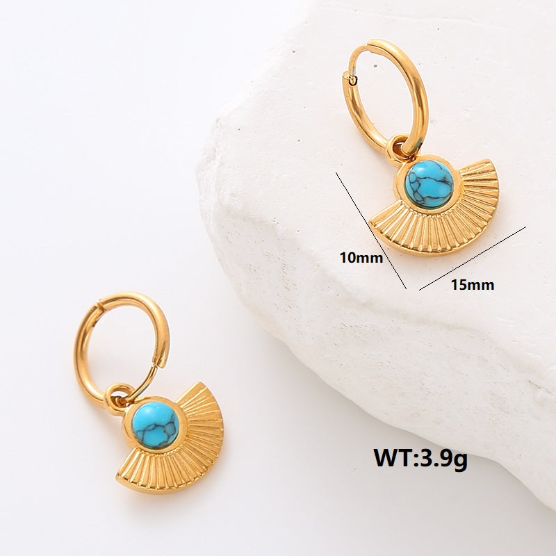 1 Pair Commute Solid Color Plating Inlay 304 Stainless Steel Turquoise 18K Gold Plated Earrings Ear Studs By Trendy Jewels