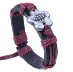 simple style cross letter alloy leather alloy men's bracelets By Trendy Jewels