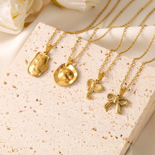 vintage style simple style geometric dragonfly bow knot stainless steel plating 18k gold plated pendant necklace By Trendy Jewels