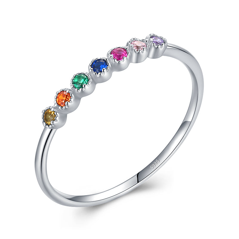 cute rainbow sterling silver plating inlay zircon 14k gold plated rhodium plated rings By Trendy Jewels