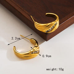 1 Pair Simple Style Classic Style C Shape Inlay 304 Stainless Steel Zircon 18K Gold Plated Ear Studs By Trendy Jewels