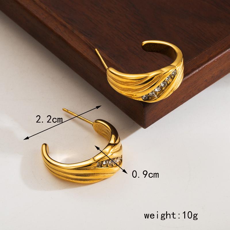 1 Pair Simple Style Classic Style C Shape Inlay 304 Stainless Steel Zircon 18K Gold Plated Ear Studs By Trendy Jewels