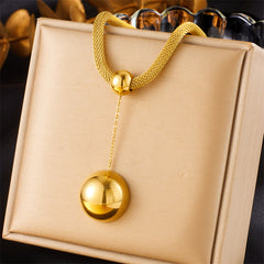 Titanium Steel 18K Gold Plated Vintage Style Simple Style Ball Pendant Necklace By Trendy Jewels