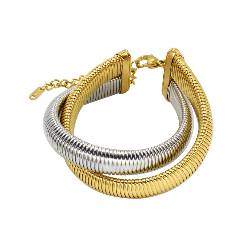 retro simple style geometric stainless steel 18k gold plated bracelets necklace jewelry set By Trendy Jewels