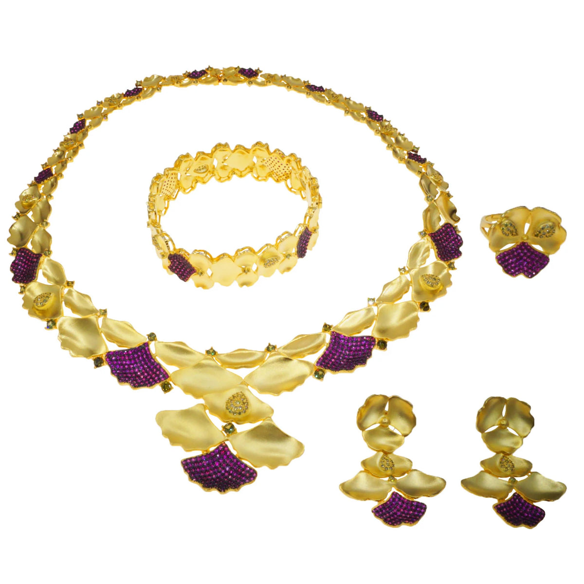 Hot Selling 24K Gold Jewelry Set Available Purple Beads Jewelry Sets Fashion Women's Costume Accessories By Trendy Jewels