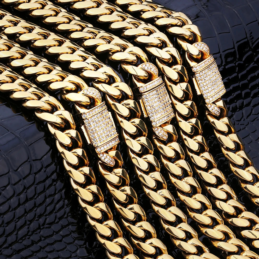 Gold Filled Miami Cuban Link Chain Necklace Cadena de oro Mens Jewelry Hip Hop Custom Cuban Chains Hiphop Jewelry By Trendy Jewels