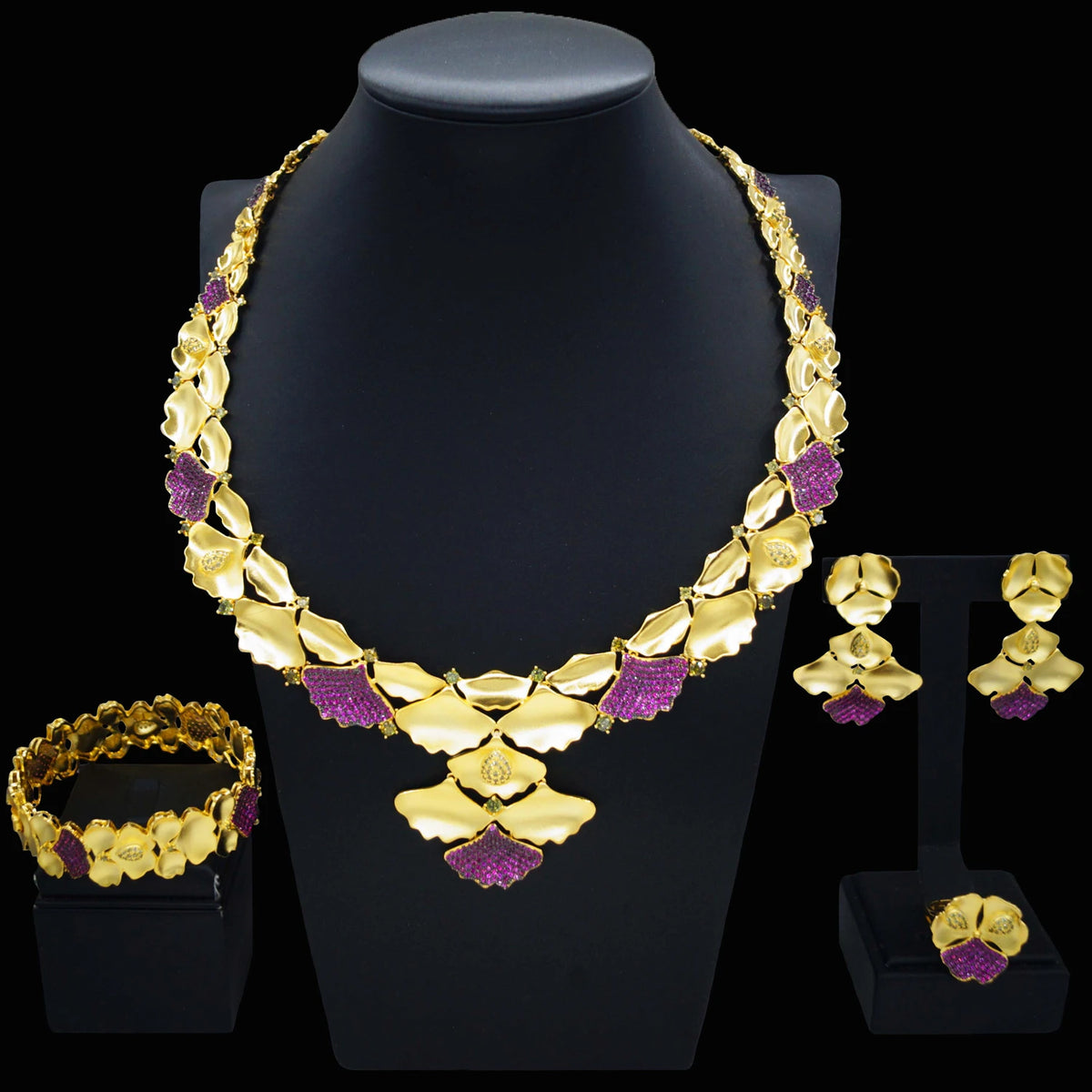 Hot Selling 24K Gold Jewelry Set Available Purple Beads Jewelry Sets Fashion Women's Costume Accessories By Trendy Jewels