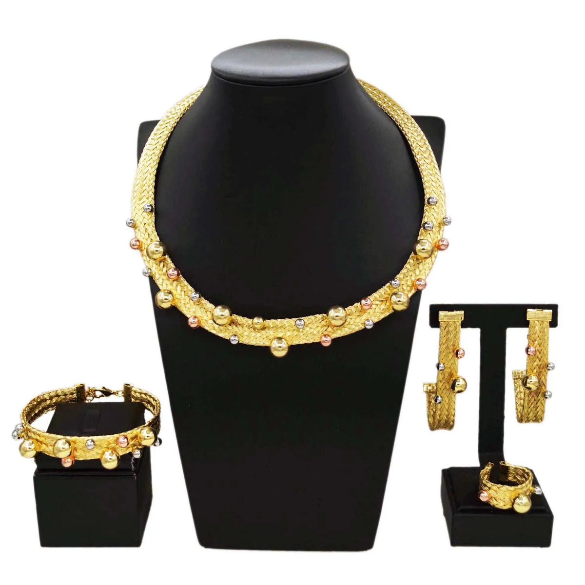 Available Gold Brass Jewelry Set Multi Color Beads Necklace Jewelry Sets Simple Woman Costume Accessories By Trendy Jewels