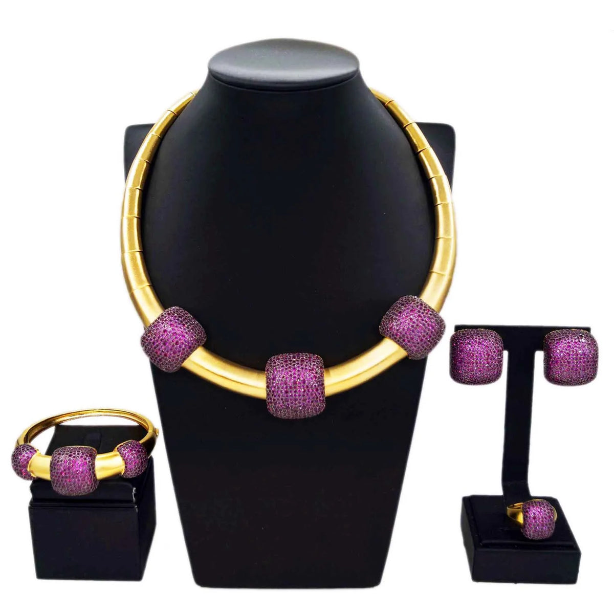 Beautiful Bridal Gold Jewelry Set Latest Purple Bead Necklace Jewelry Sets Available Woman Christmas Gifts By Trendy Jewels