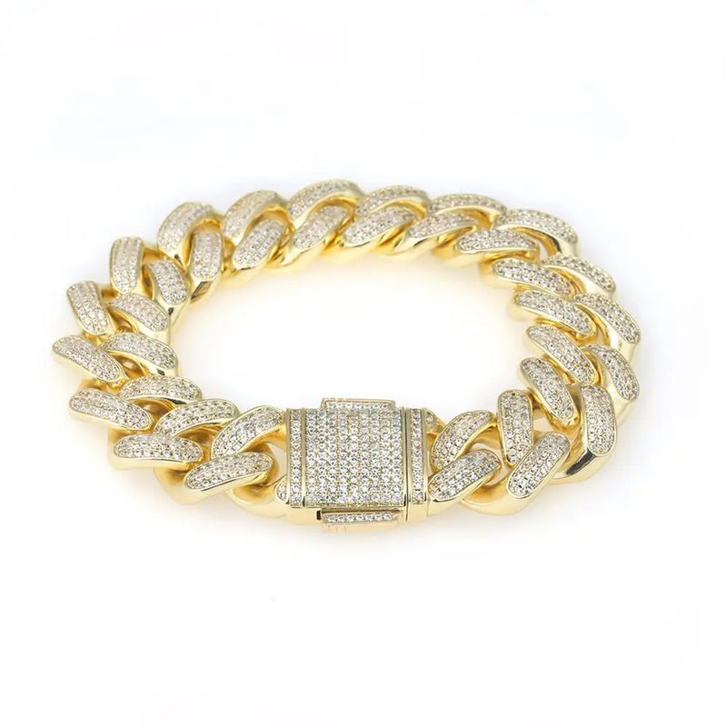 12MM 8inch 14K Gold Plated Bracelet Hip Hop Cubic Zirconia Ice Cuban Link Bracelet By Trendy Jewels