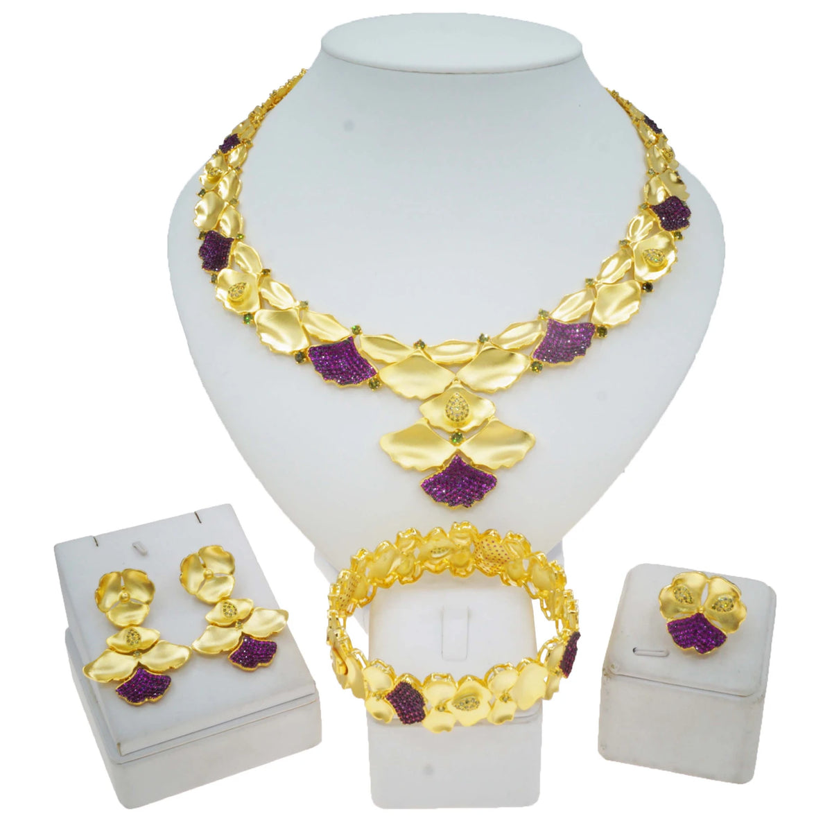 Hot Selling 24K Gold Jewelry Set Available Purple Beads Jewelry Sets Fashion Women's Costume Accessories By Trendy Jewels