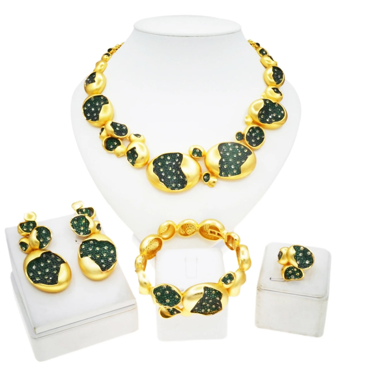 Hot Selling 24K Gold Jewelry Set Exquisite Green Diamond Beads Jewelry Sets Favors Women's Costume Pendant By Trendy Jewels