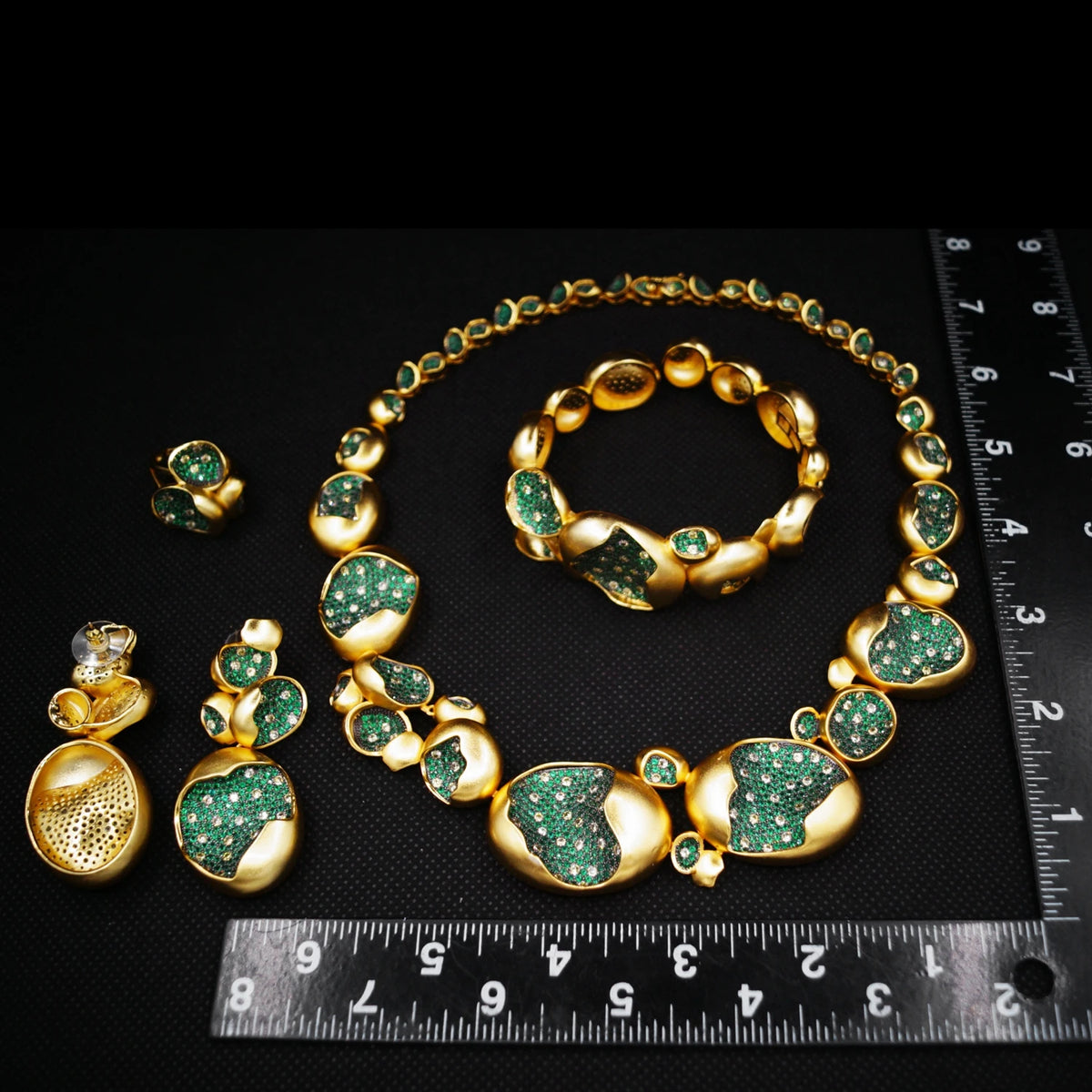 Hot Selling 24K Gold Jewelry Set Exquisite Green Diamond Beads Jewelry Sets Favors Women's Costume Pendant By Trendy Jewels