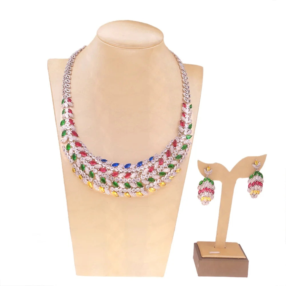 Hot Selling Wedding Gold Jewelry Set Silver Multi Color Diamond Jewelry Sets Simple Women's Festival By Trendy Jewels