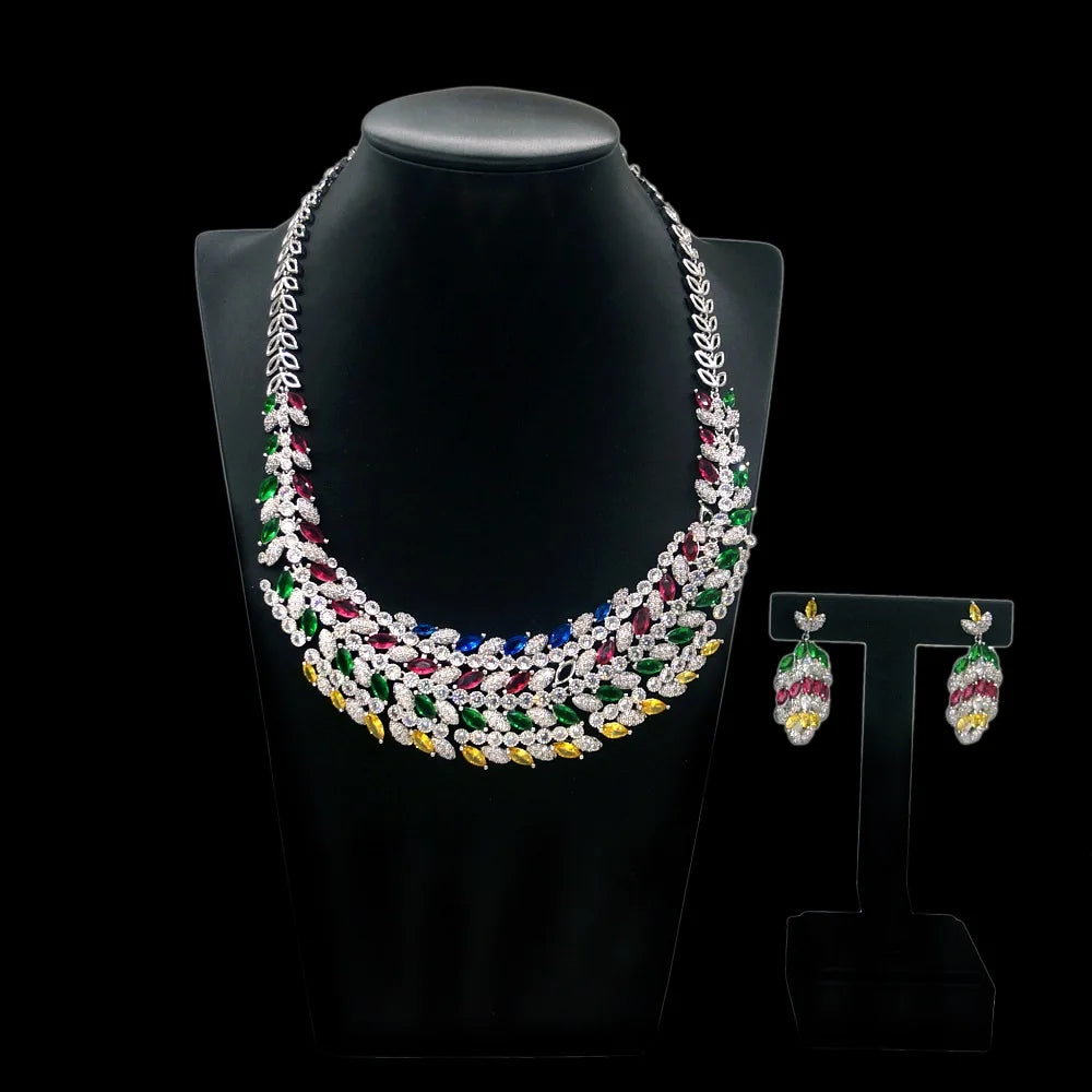 Hot Selling Wedding Gold Jewelry Set Silver Multi Color Diamond Jewelry Sets Simple Women's Festival By Trendy Jewels