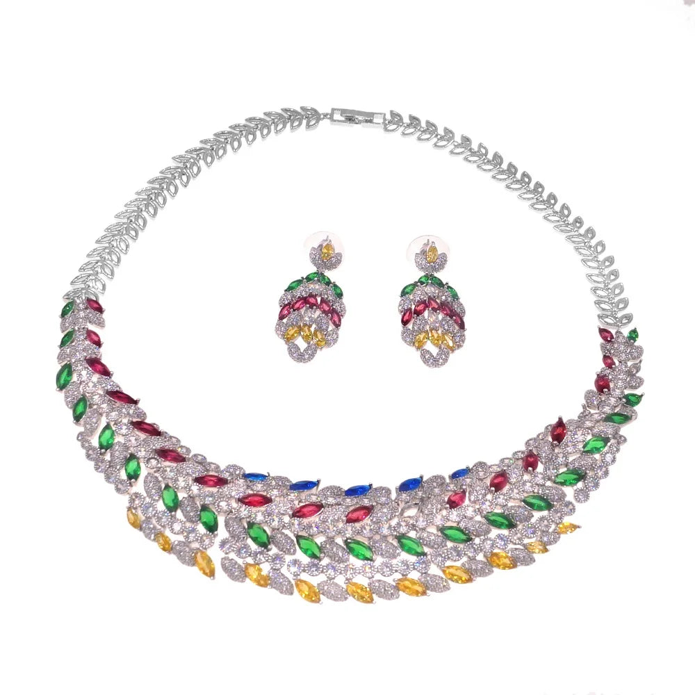 Hot Selling Wedding Gold Jewelry Set Silver Multi Color Diamond Jewelry Sets Simple Women's Festival By Trendy Jewels