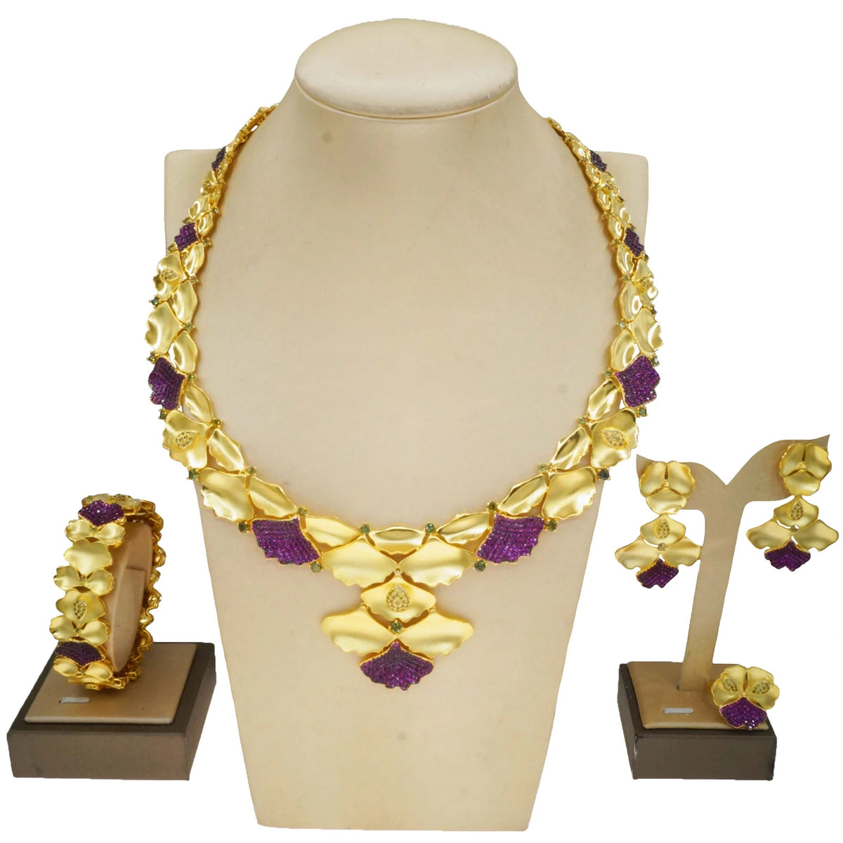 Hot Selling 24K Gold Jewelry Set Available Purple Beads Jewelry Sets Fashion Women's Costume Accessories By Trendy Jewels