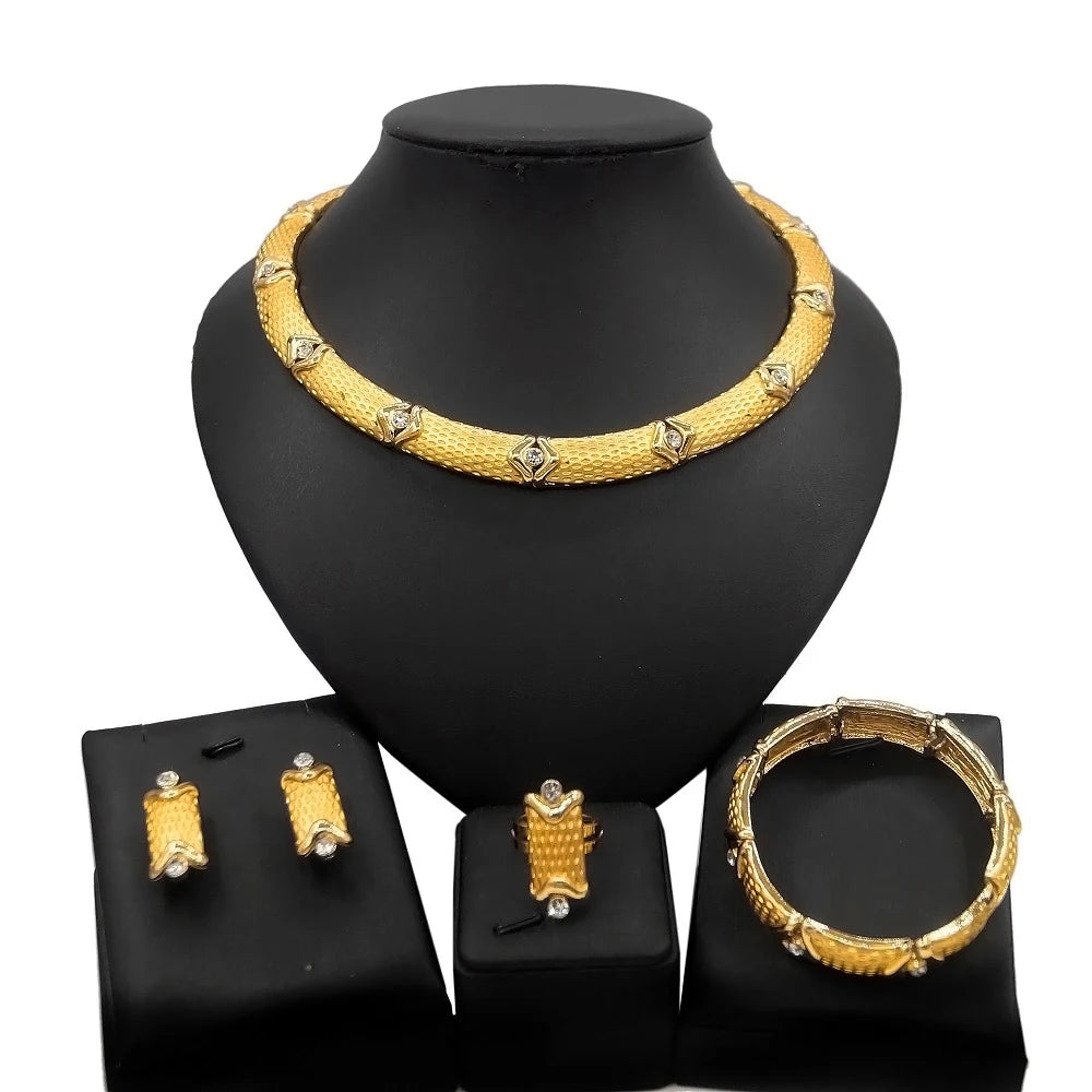 Electroplated Jewelry Women's Jewelry Set 18k Gold Plated Fashion Gift Ring Party Rhinestone Necklace By Trendy Jewels