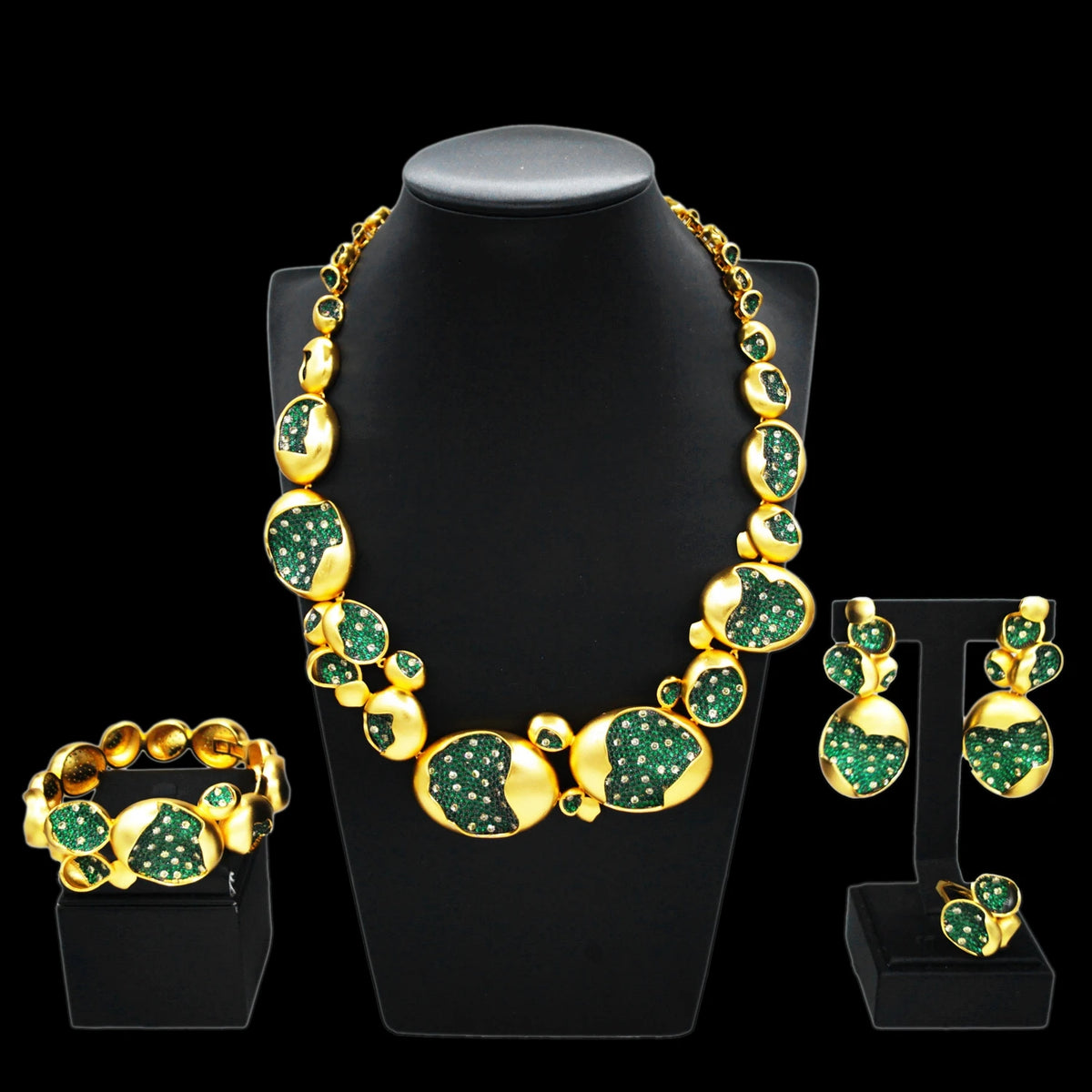 Hot Selling 24K Gold Jewelry Set Exquisite Green Diamond Beads Jewelry Sets Favors Women's Costume Pendant By Trendy Jewels