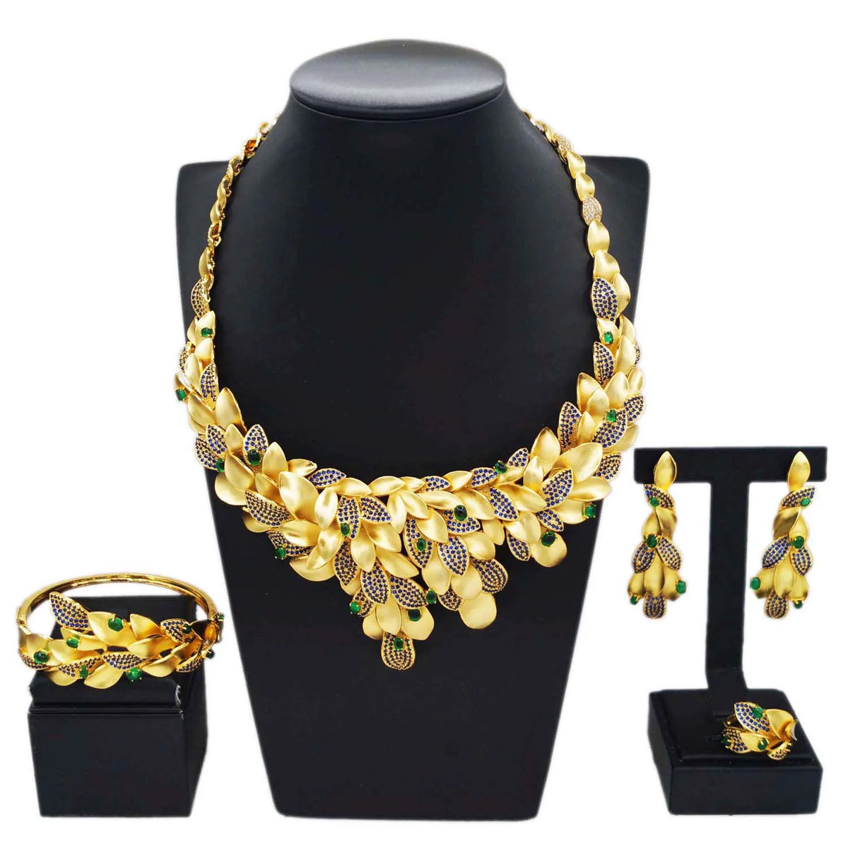 American Gold Jewelry Set Cheap Green Diamond Beads Jewelry Sets Simple Women's Festival Gifts By Trendy Jewels