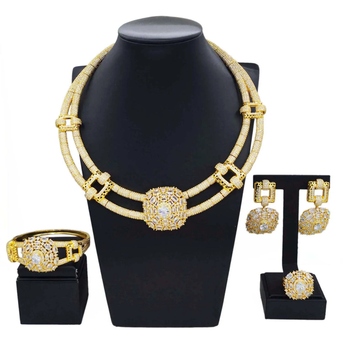 Fashion Gold Brass Jewelry Set Cheap Silver Diamond Necklace Jewelry Sets Simple Women's Festival By Trendy Jewels