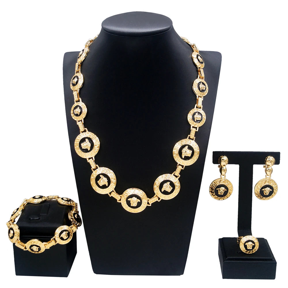 Hot sale Dubai Jewelry Sets 18k Gold Plated Polished Glossy Craft Fashion Necklace Bangle Jewelry Sets By Trendy Jewels