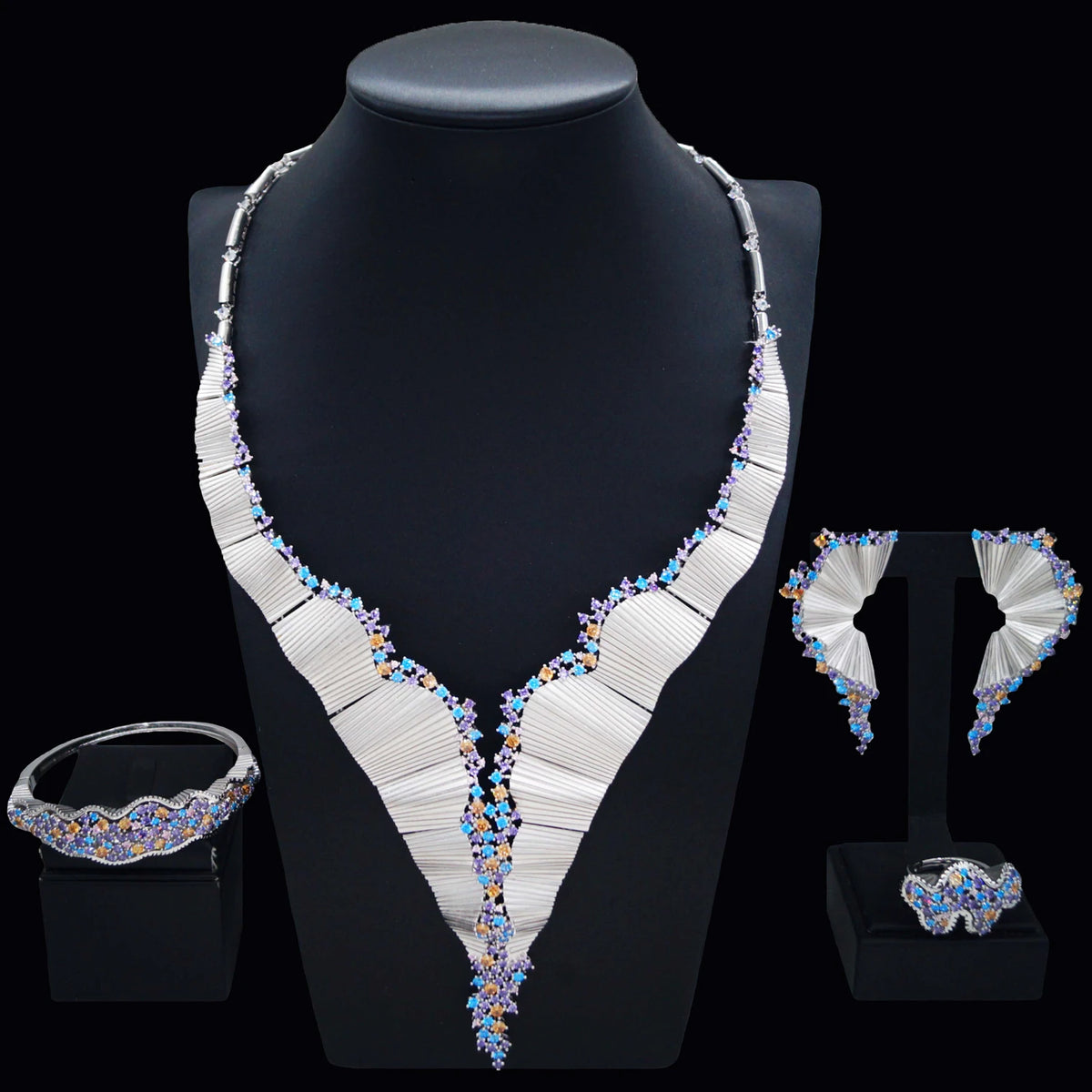 Fashionable Luxury Gold Jewelry Set Factory Multi Color DiamondJewelry Sets Simple Women's Christmas Gifts HZ23089175 By Trendy Jewels