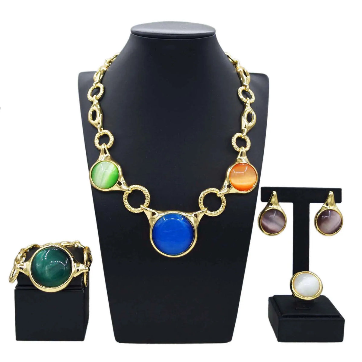 Customized 18K Gold Jewelry Set Multi Color Round Necklace Bracelet Jewelry Sets Fashion By Trendy Jewels