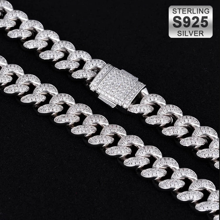 Iced Out Cuban 925 Sterling Silver Bracelet White Fashion Gold Plated 12mm Finished Bracelet Chain & Link Bracelets By Trendy Jewels