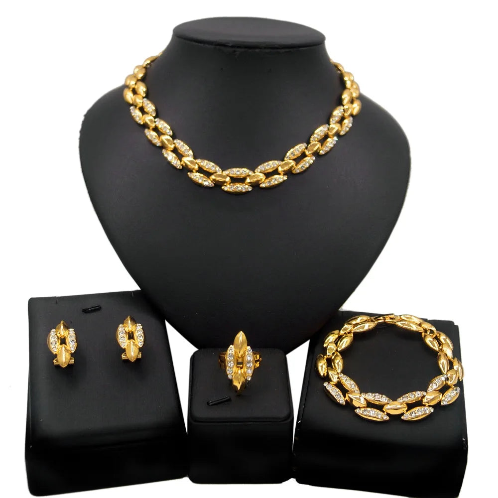 Design Fashion Metal Exquisite Unicorn Necklace Jewelry Set African Gold Plated Rhinestone Jewellery Sets By Trendy Jewels