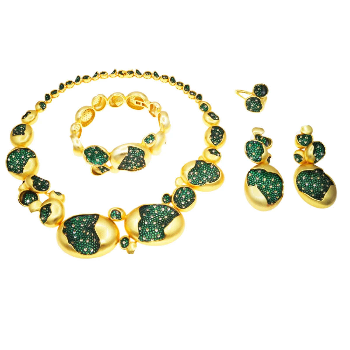 Hot Selling 24K Gold Jewelry Set Exquisite Green Diamond Beads Jewelry Sets Favors Women's Costume Pendant By Trendy Jewels