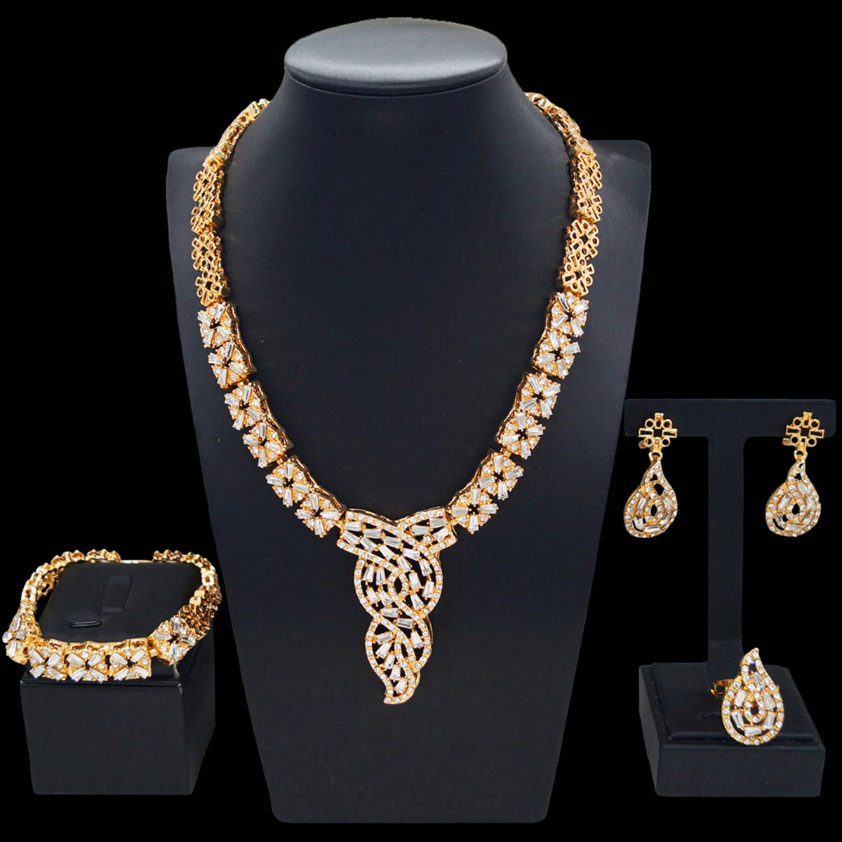 Wedding Gold Jewelry Set Beautiful Silver Diamond Bead Jewelry Sets Simple Women's Festival By Trendy Jewels