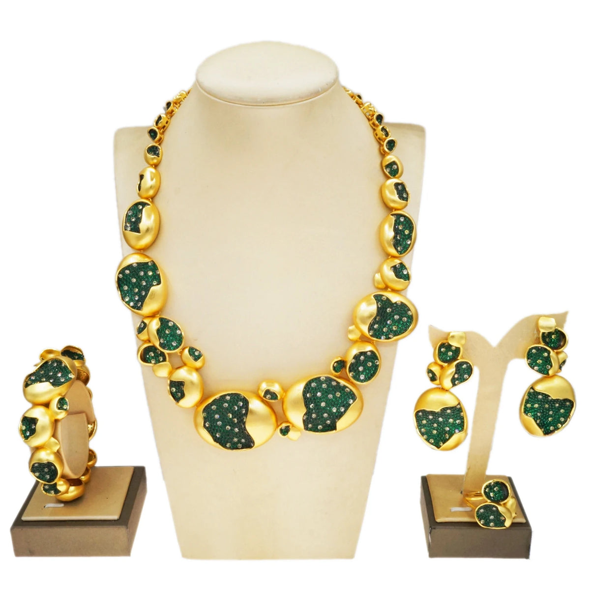 Hot Selling 24K Gold Jewelry Set Exquisite Green Diamond Beads Jewelry Sets Favors Women's Costume Pendant By Trendy Jewels