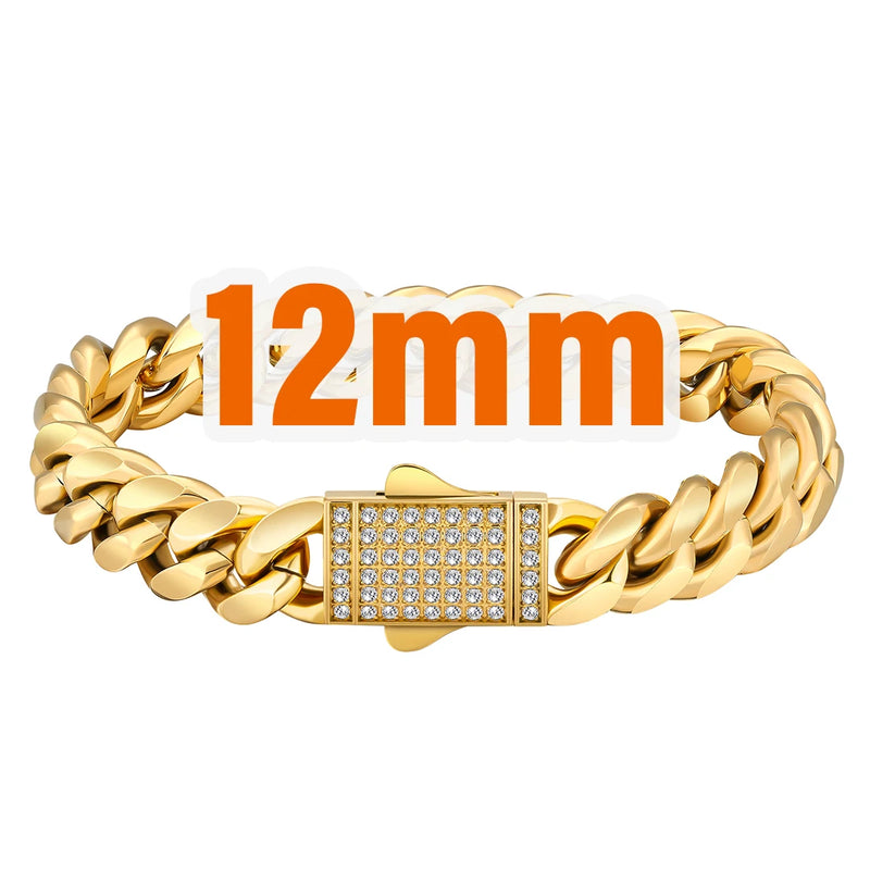 12mm Iced Out Cuban Link Chain 5A Cubic Zirconia 18K Gold Plated Bling Diamond Hip Hop Rapper CZ Bracelet Jewelry for Men Women By Trendy Jewels