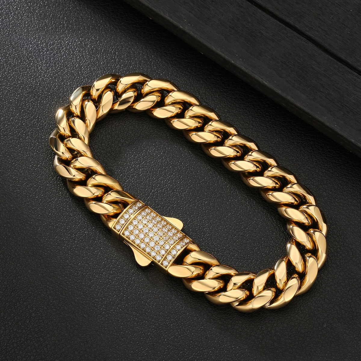 12mm Iced Out Cuban Link Chain 5A Cubic Zirconia 18K Gold Plated Bling Diamond Hip Hop Rapper CZ Bracelet Jewelry for Men Women By Trendy Jewels